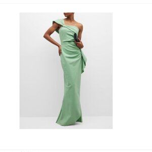 Chiari Boni La Petite Robe Susana Long Gown One Shoulder Dress size 4 green